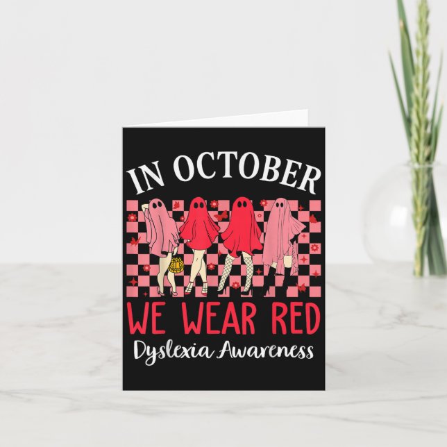 Cartão In October We Wear Red Dyslexia Awareness Month Ha (Frente)