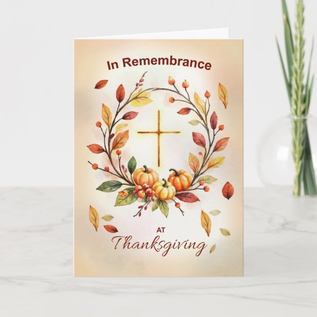 Cartão In Remembrance Religious Thanksgiving Wreath Cross (Frente)
