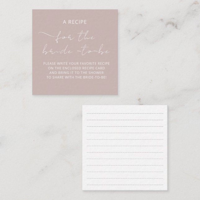 Cartão Inclus"A RECIPE" para o chá de noiva (Frente/Verso)