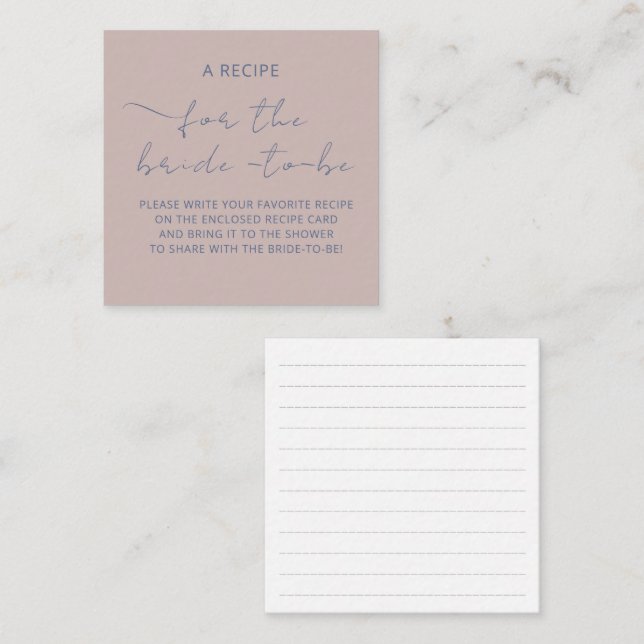 Cartão Incluso "UMA RECEITA" para o chá de noiva (Frente/Verso)
