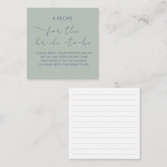 Cartão incluso "UMA RECEITA" para o chá de noiva (Frente/Verso)