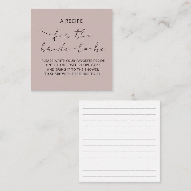 Cartão Incluso "UMA RECEITA" para o chá de noiva (Frente/Verso)