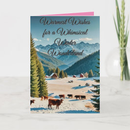 Cartão incrível paisagem invernal com colinas cobertas de