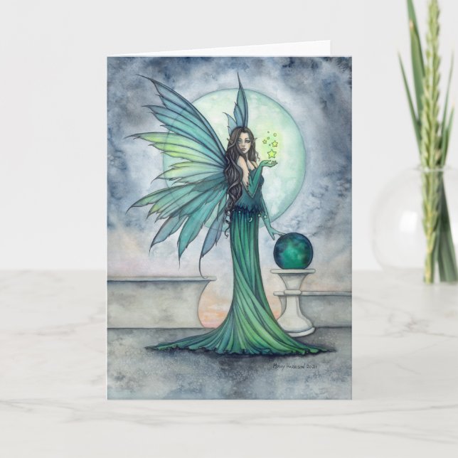 Cartão Indigo and Jade Fairy Fantasy Art Blank (Frente)