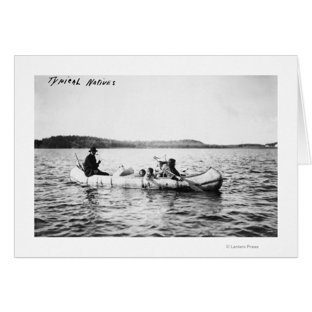 Cartão Índios Ojibwa atravessando lago em Canoé Fotografi (Frente Horizontal)