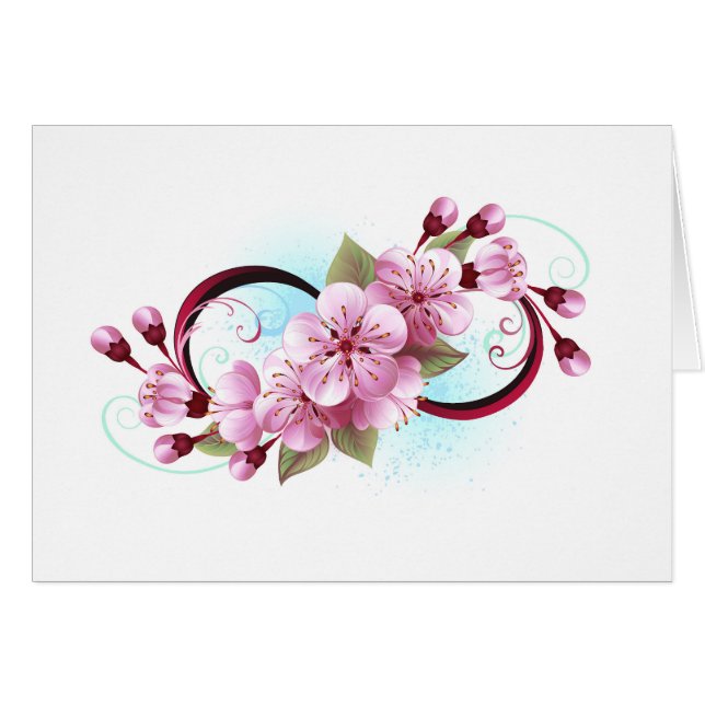 Cartão Infinidade com Flores de Flor Sakura (Frente Horizontal)