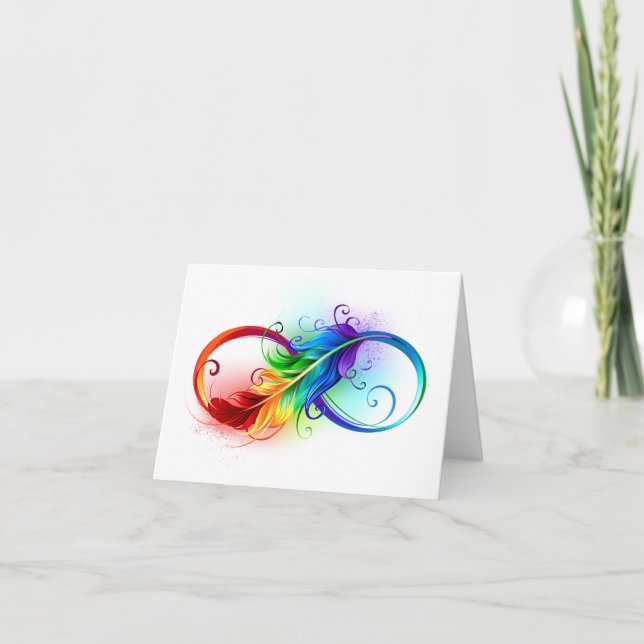 Cartão Infinity Symbol with Rainbow Feather (Frente)
