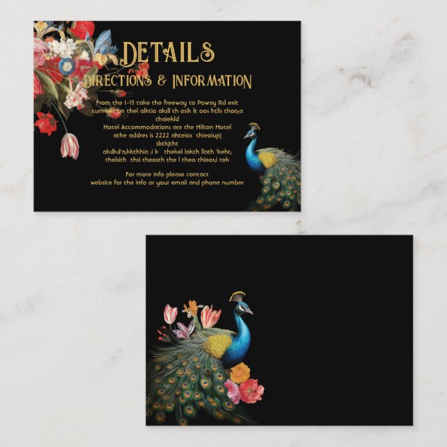 Cartão informativo de Detalhes do Casamento Floral (Frente/Verso)