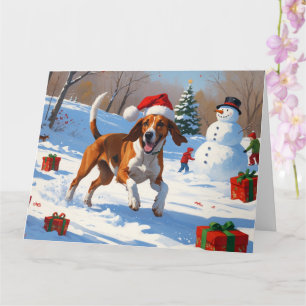 Cartão Inglês Americano Foxhound Natal Festivo Neve