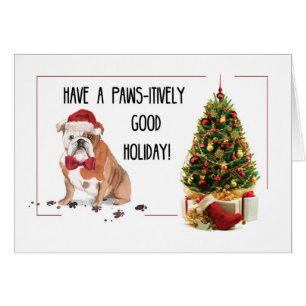 Cartão Inglês Buldogue Engraçado Cachorro de Natal com 
