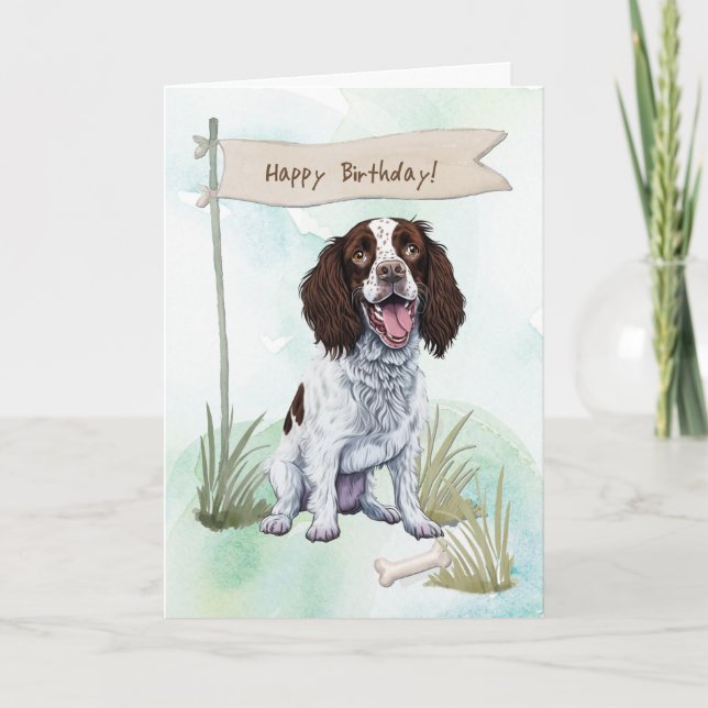 Cartão Inglês Springer Spaniel Dog Sob Sinal de Aniversár (Frente)