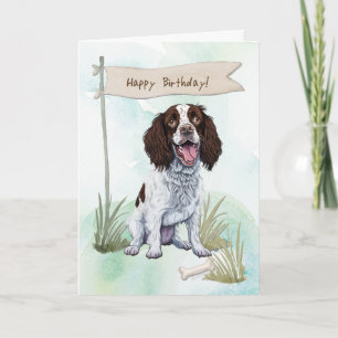 Cartão Inglês Springer Spaniel Dog Sob Sinal de Aniversár