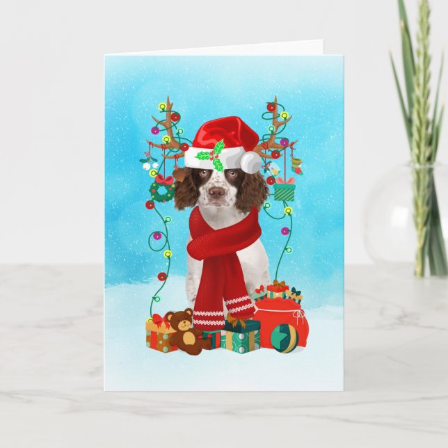 Cartão Inglês Springer Spaniel em presentes de Natal na n (Frente)