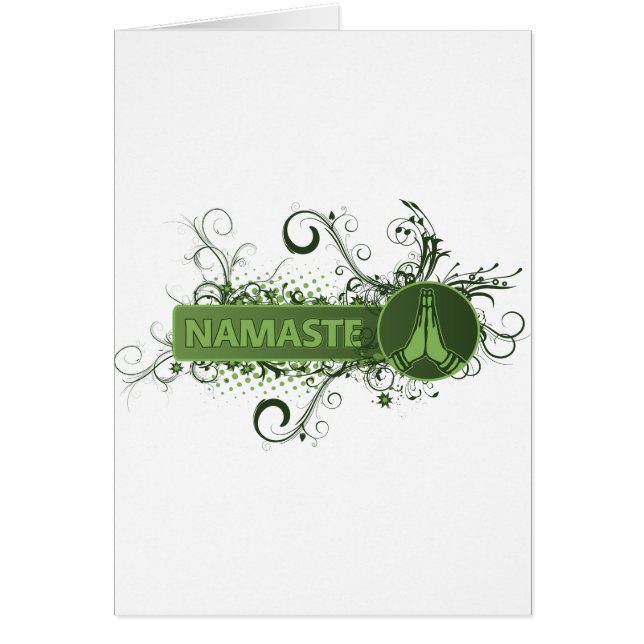 Cartão Inglês verde de Namaste (Frente)