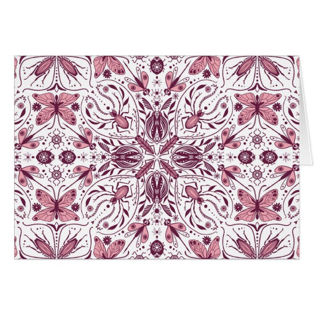 Cartão Insetos, magenta escura e rosa em branco (Frente Horizontal)