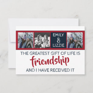 Cartão inspirador de amizade com nomes e fotos