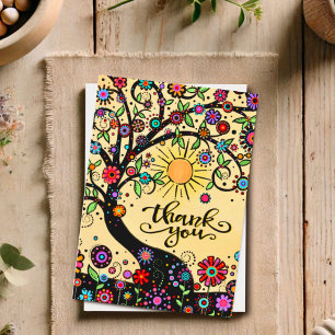 Cartão Inspirivência Obrigado Árvore Floral Whimsical