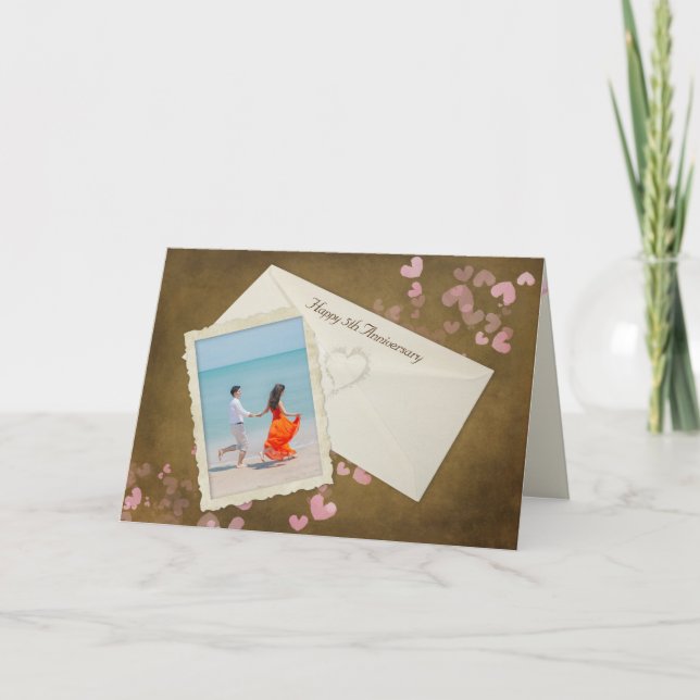 Cartão Instantâneo de Aniversário de 5 com Corações (Frente)