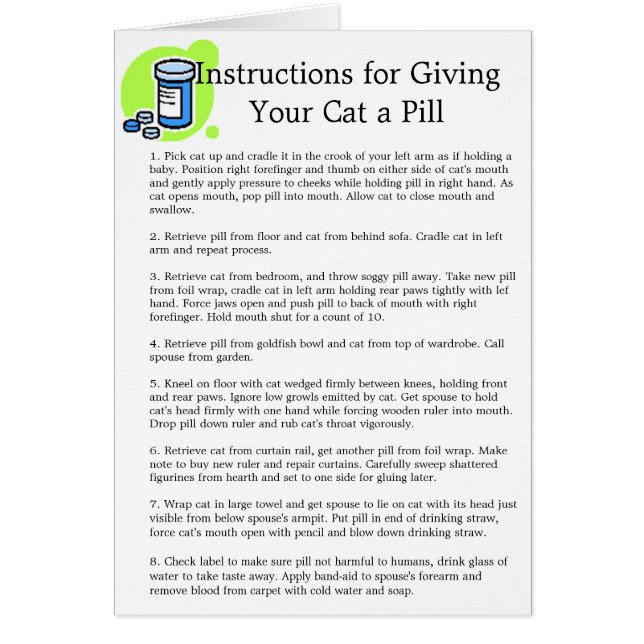 Cartão "Instruções para o gato de GivingYour um (Frente)