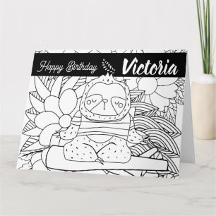 Cartão Instrutor de Yoga Sloth Aniversário Floral Colorid