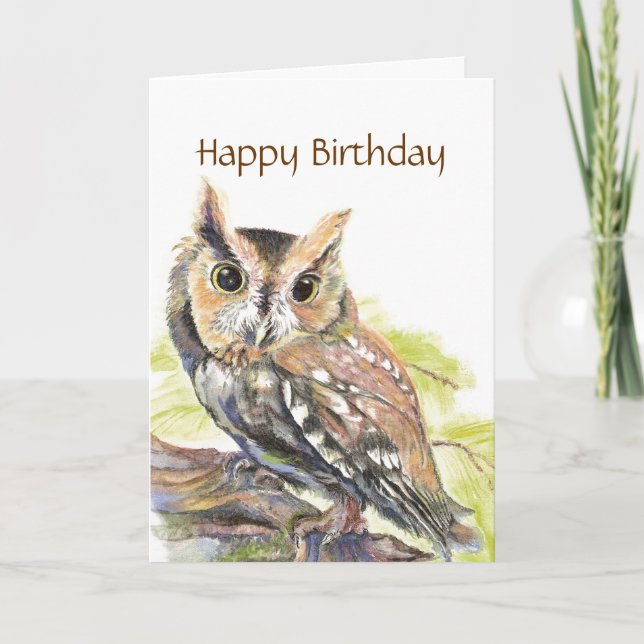 Cartão Insulting Cute Owl, Funny Bird,  Birthday Card (Frente)