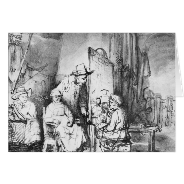 Cartão Interior do estúdio com pintura do pintor (Frente Horizontal)