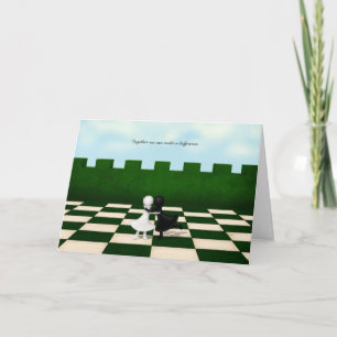 Cartão Interracial Friends Chess Pawns Hug Personalized