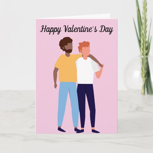 Cartão Interracial Gay Couple Valentines Day Two Men Love (Frente)