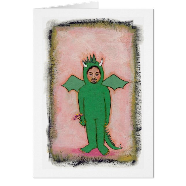 Cartão Intitulado:  A cara no terno do dragão - arte do (Frente)