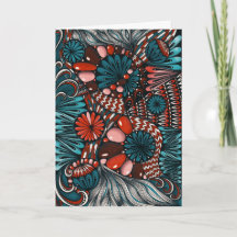Intrincado Abstrato em Azul Turquesa e Coral Desen