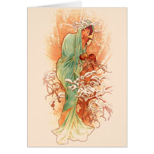 Cartão Inverno - Alphonse Mucha Art Nouveau