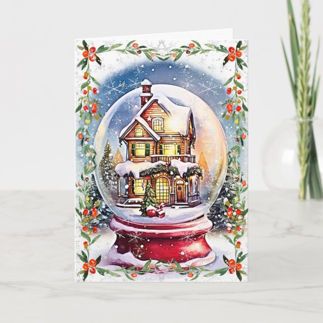 Cartão Inverno em um globo: Feliz Natal (Frente)