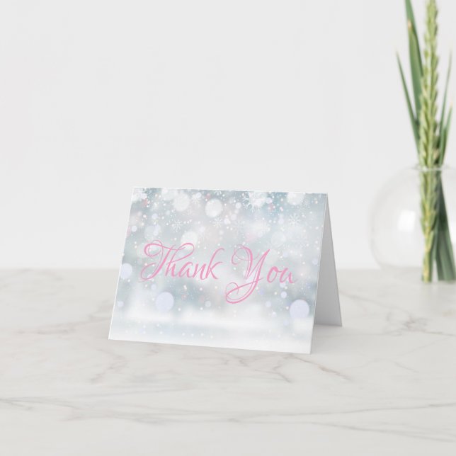 Cartão Inverno Primeiro Flocos de Neve Script Obrigado (Frente)