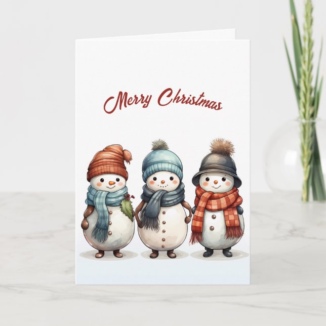 Cartão Inverno Snowmen Sorrindo Ilustração Natal (Frente)