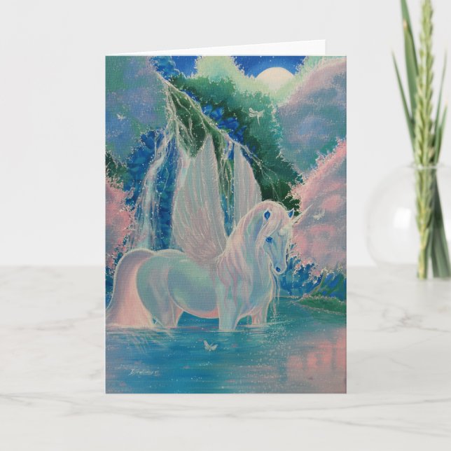Cartão "Iridescent World" Winged Unicorn Greeting Card (Frente)