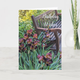 Cartão Iris Blooms e Park Bench Floral Birthday