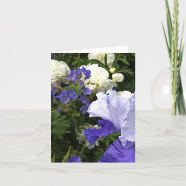 Cartão Iris, Peonies and Cranesbill Note Card (Frente)