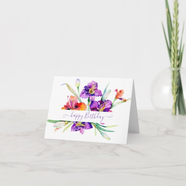 Cartão Íris personalizada em aquarela roxa (Frente)