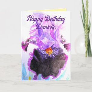 Cartão Íris Roxa Flor Aquarela Floral Aniversário