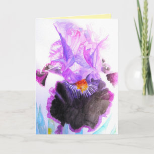 Cartão Íris Roxa Flor de Aquarela Floral Aniversário