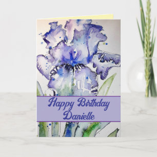 Cartão Íris Roxa Flor Floral Aquarela Aniversário