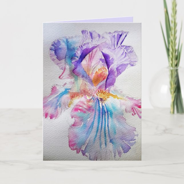 Cartão Iris Watercolor Blue Blue Birthday Card (Frente)