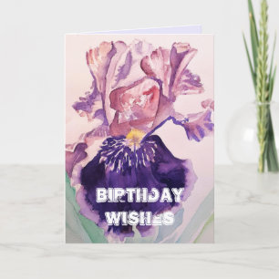 Cartão Iris Watercolour Purple Garden Floral Birthday
