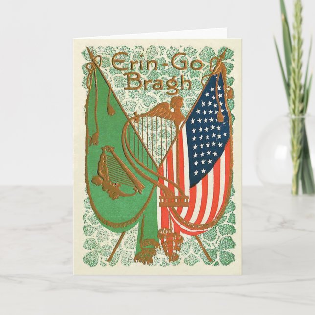 Cartão Irish American Flag Harp de Erin Shamrock (Frente)