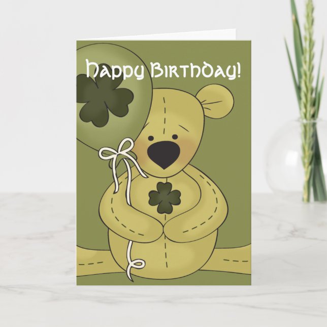 Cartão Irish Bear Happy March Birday Card d2 (Frente)