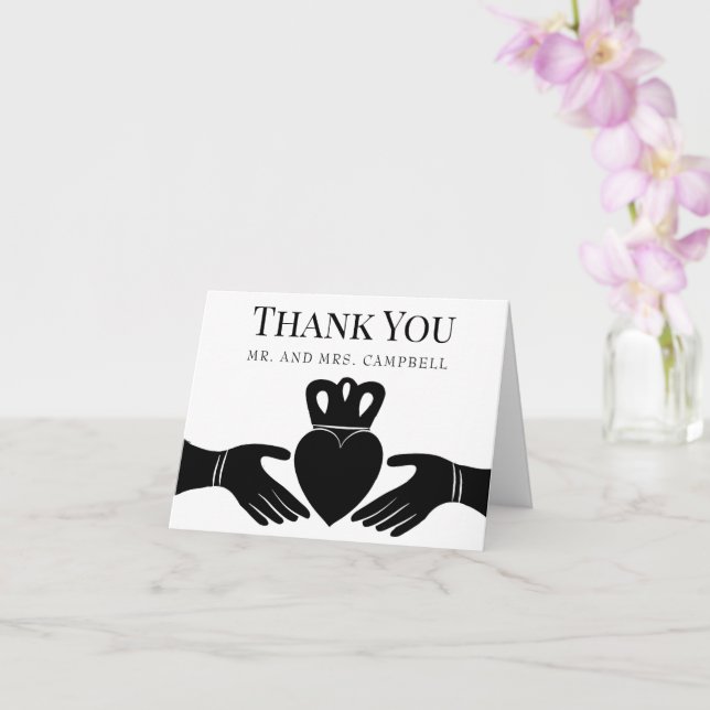 Cartão Irish Claddagh Ring Simple Black, White Thank You  (Orquídea)