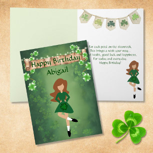 Cartão Irish Dance Shamrock deseja o aniversário do cabel