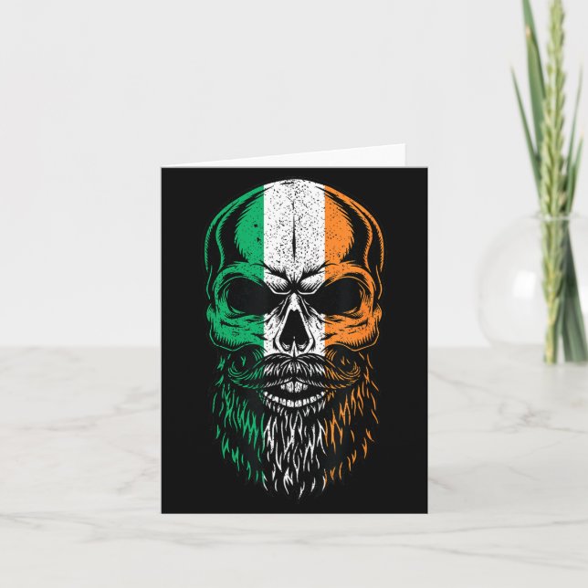 Cartão Irish Flag Bearded Skull Head Saint Patrick's Day  (Frente)