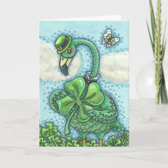 Cartão Irish Green Flamingo HAPPY ST. PATRICK'S DAY CARD (Frente)