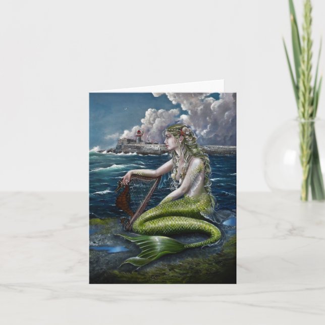 Cartão Irish Mermaid with harp greeting card (Frente)